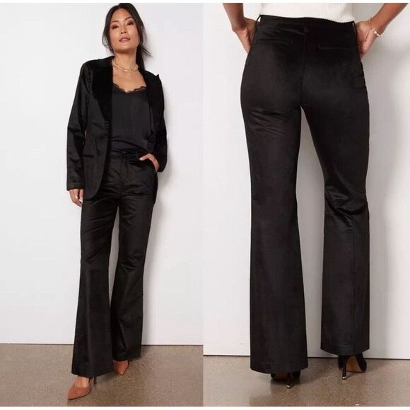 LEVEL 99 EVEREVE Percy Black Velvet Flare High Rise Tuxedo Pants Size 27 Holiday - Picture 3 of 14